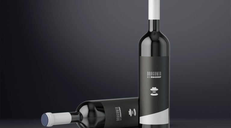 Free Black Background Wine Bottle Mockup