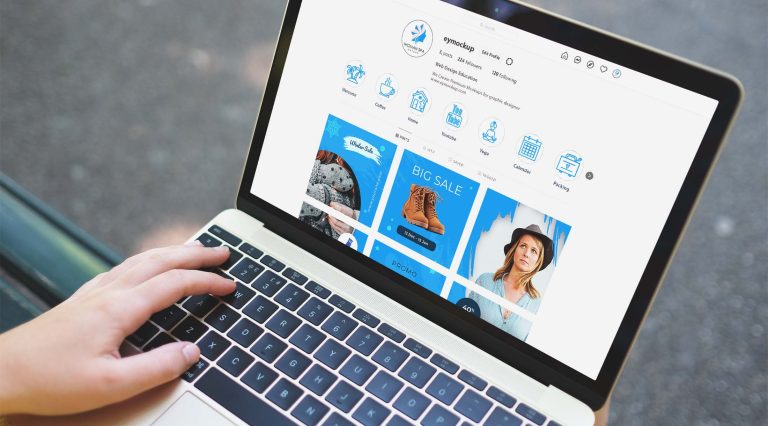 Free Laptop with Hand Mockup